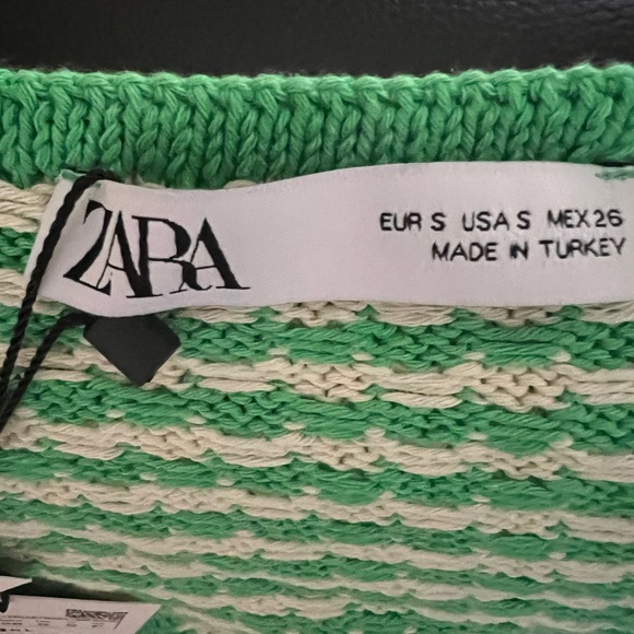 Zara Green/Cream Knit Lace Up Crop Top size S - Picture 3 of 5